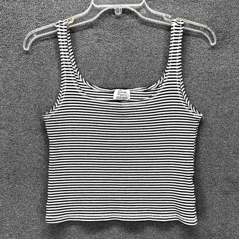 Zara Trafaluc Top Girls Junior Medium Blue White Stripes Stretch Tank‎